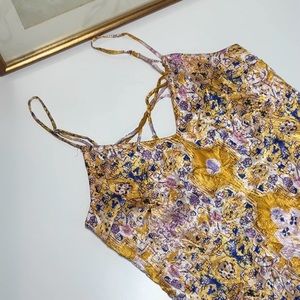 Anthropologie Tanya Blooms Floral Prints Midi Gold Dress Size XS